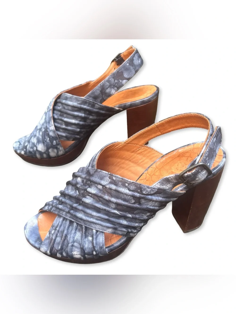 Chie Mihara Alubia Blue Tie Dye Structured Ribbed Leather Platform Heels 38